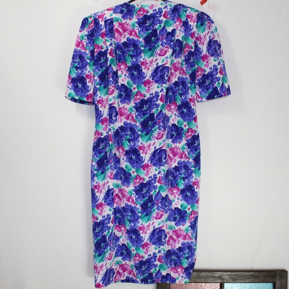 vintage floral button up knee length dress womens 8 petite success dress - Picture 3 of 3